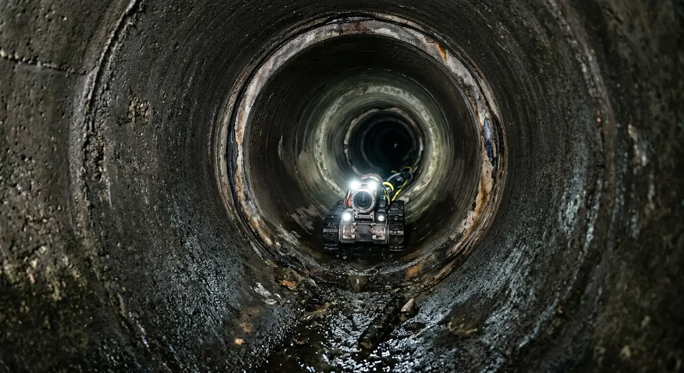 Robotic sewer camera inspecting pipe interior for Drain Snake Service in Island Park